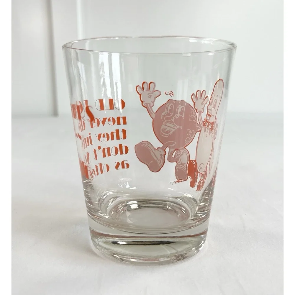 Vintage 1976 Old Bowlers Never Die Funny Cartoon Rocks Glass CM Paula Co Glass